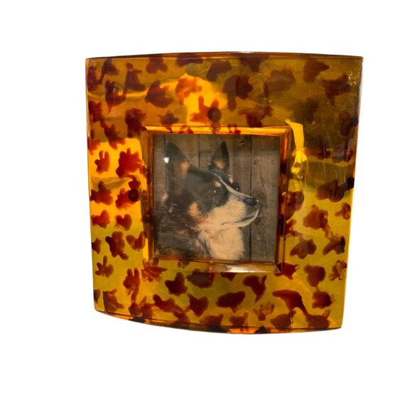 Vintage Picture Frame Acrylic Tortoise Shell - 3.5x3.5 Picture Slot Retro - Picture 3 of 7